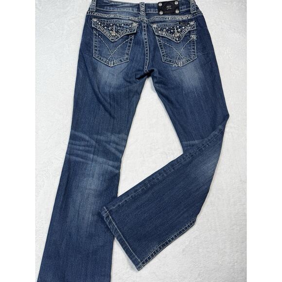Miss Me VTG Boot Cut Womens Embellished Rhinestone Flare Leg Jeans 32-33” Waist - Picture 5 of 6